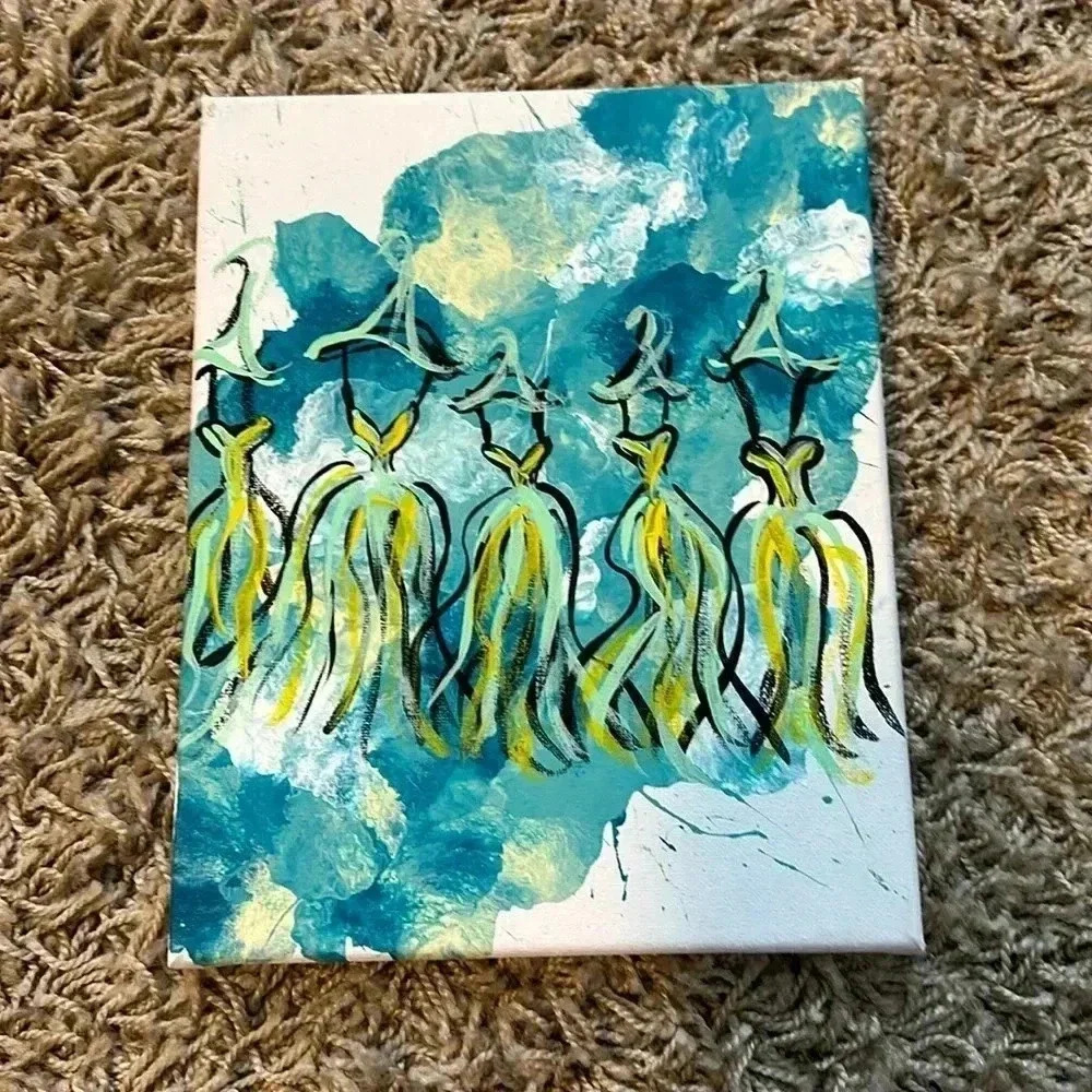 Handmade 8x10 Green & Yellow Wall Art Fashion Dress Graphic Wall Art - Picture 2 of 4
